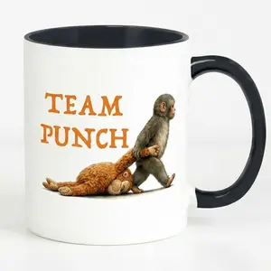 Team Punch Monkey Mug – Funny Monkey Meme Coffee Mug, Cute Animal Meme Cup, Viral Monkey Gift, Humorous Gift for Friends, 11oz Accent Coffee Mug