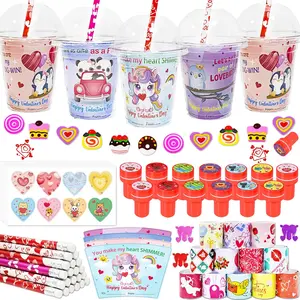 24 Pack Valentines Day Gifts, Bulk Stationery Set with Cards, Valentines Party Favors for Kids Girls Boys School Prize Classroom Exchange