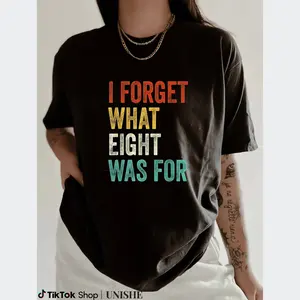 Retro Style Unisex Cotton T-Shirt – Casual Round Neck with Vintage 'I Forget What 8 Was For' Design