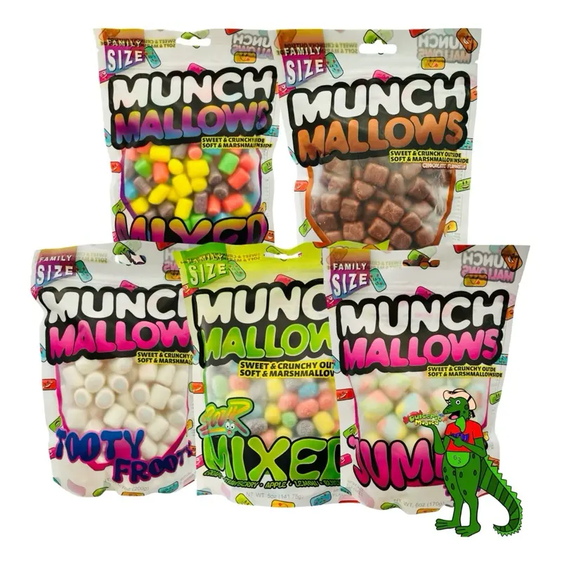 Munch Mallows - Sweet & Crunchy Outside, Soft and Marshmallow Inside, Family Size, Tooty Frooty, Jumbo, Chocolate, and Mixed, 7oz
