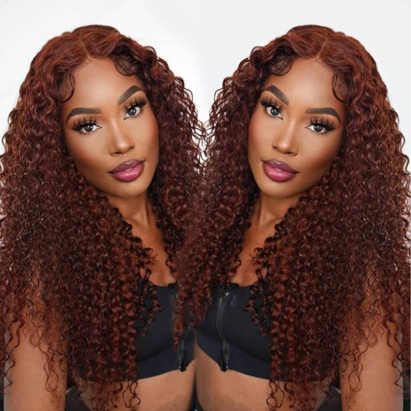 UNice Glueless Reddish Brown Jerry Curly Wig Pre-cut 7x5 HD Lace Human Hair Wig with Bleached Knots Beginners Friendly Natural Scalp dealsforyoudays