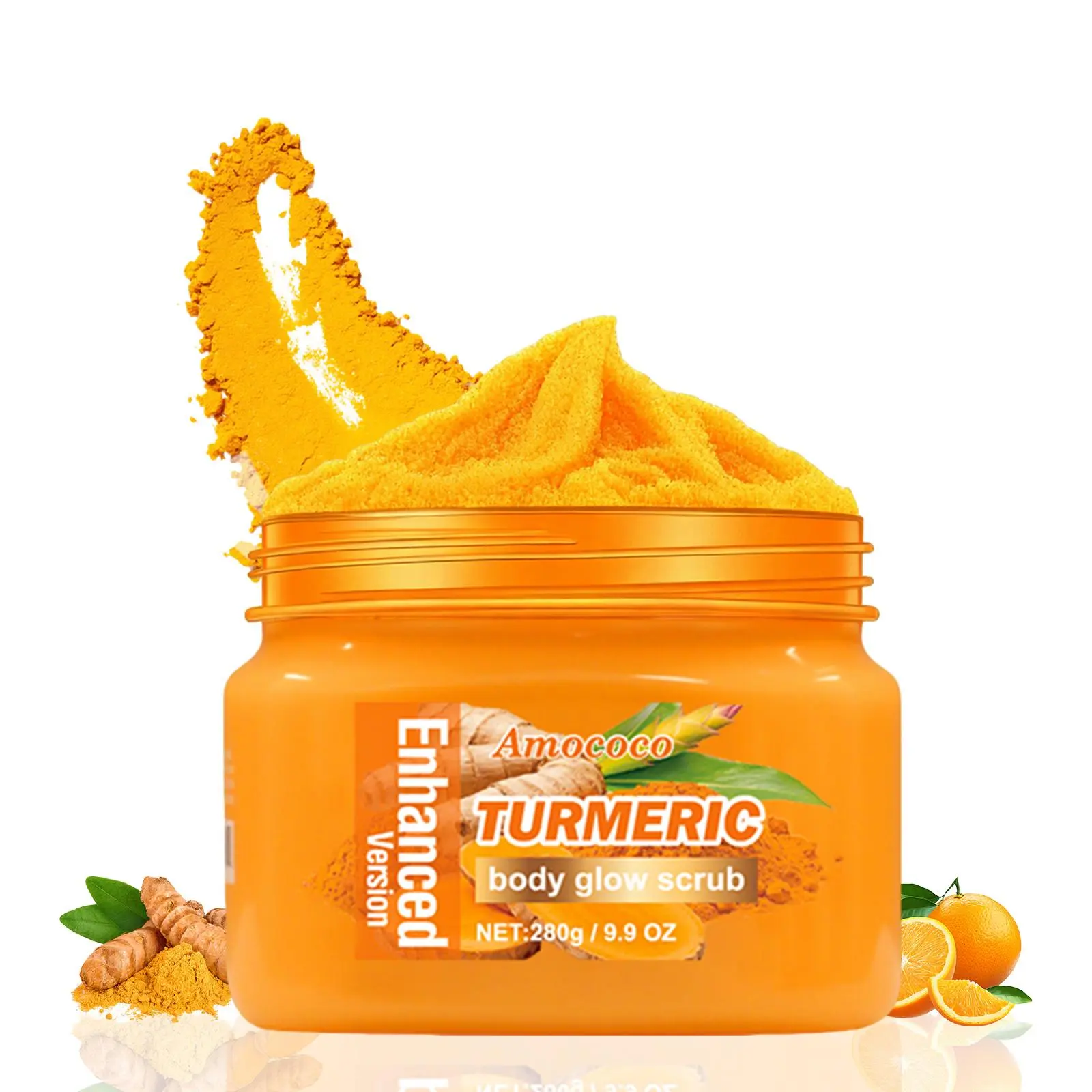 Turmeric Scrub – Infused with natural turmeric extract and moisturizing ingredients, it deeply nourishes the skin, continuously replenishes moisture and nutrients, enhances a radiant dewy glow, and leaves skin smooth, hydrated, and naturally luminous.