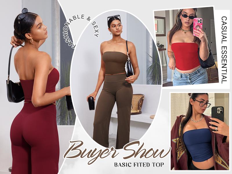 YEOREO Sophie Women Sexy Long Tube Tops Double Lined Basic Y2K Summer Cute Strapless Fitted Bandeau Going Out Crop Top