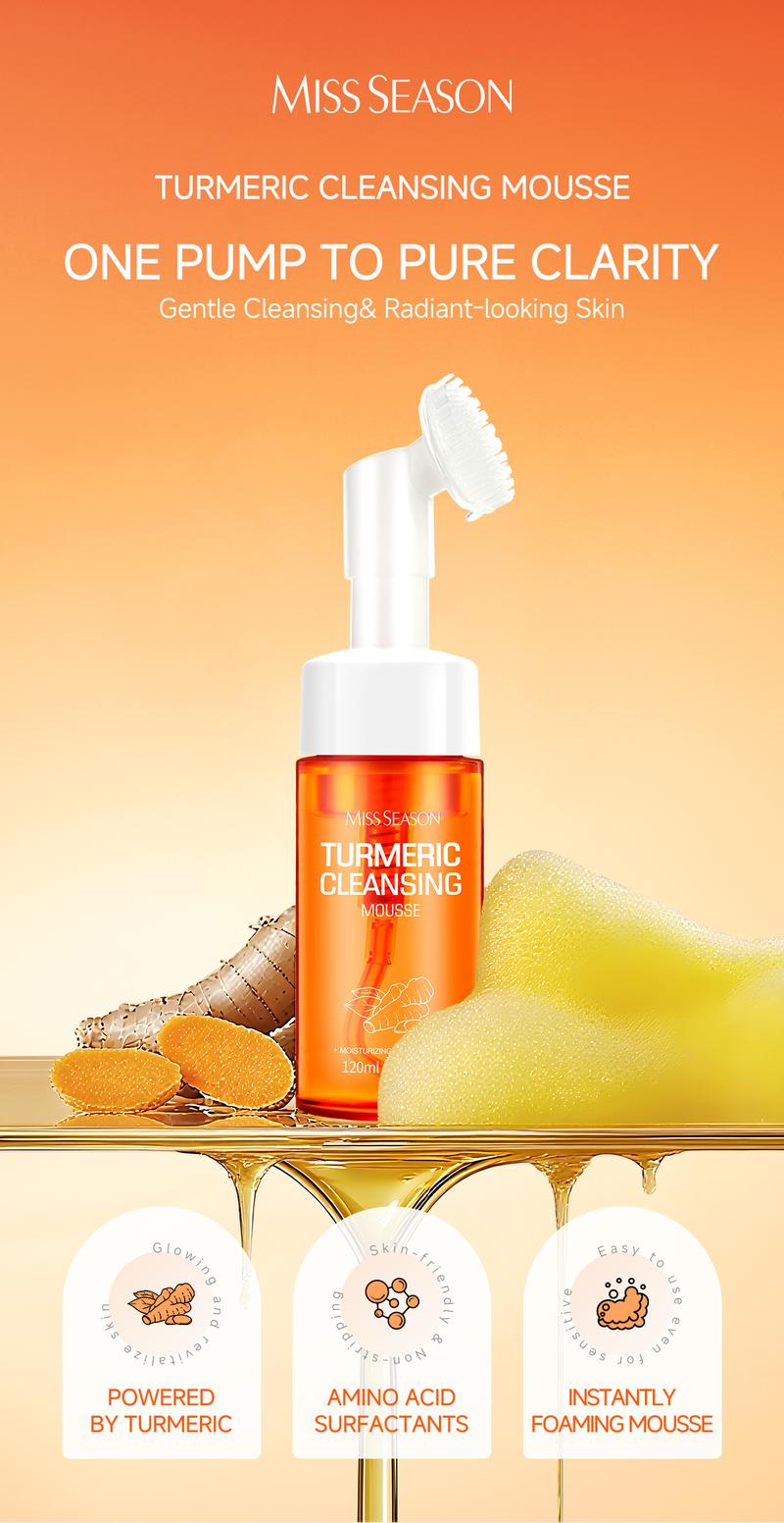 MISS SEASON Facial Cleansing Care Set - Turmeric Cleansing Mousse 120ml & Exfoliating Gel 60g - Double Care for Deep Cleansing & Radiant Glow - Citrus Reticulata Extract Included