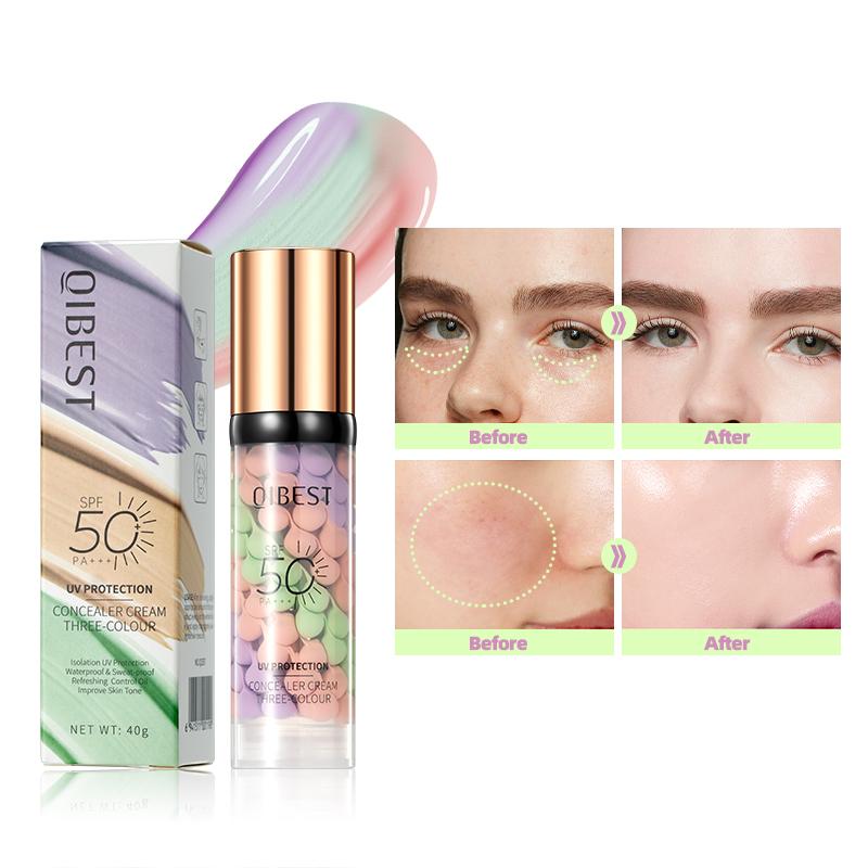 3-in-1 Color Correcting Facial Serum Moisturizing Primer SPF 50 PA++ Brightening Oil Control Refreshing Purple Pink Green Tones Boost Radiance Fast