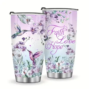 Hummingbird Flower Vacuum Insulated Travel Coffee Tumbler - Gifts for Women -  20 oz Stainless Steel Tumbler Mug- For Mother, Grandma, Mama, Mom, Sister, Daughter - Perfect Birthday & Valentines Day Gift For Her