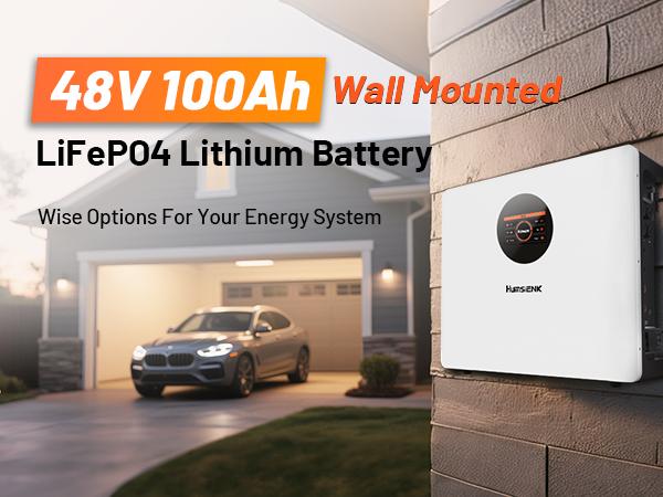 【Flash sale】Humsienk 48V 100Ah Wall-mounted LiFePO4 Bluetooth Battery, Built in 100A BMS & LCD Touchscreen(Indicator), Grade A Cells & 6000+ Deep Cycles for Off-Grid, Solar System, Home Backup
