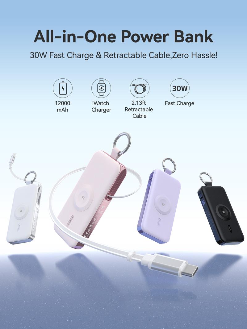 RORRY 12000mAh Power Bank 30W Fast Charging with Built-in Retractable USB C Cable for iPhone 17-12 Apple Watch Series iPad Pro Galaxy Android Portable Charger Perfect Gift High Capacity Battery Valentinesdaygift RORRY 12000mAh Power Bank 30W Fast Charging with Built-in Retractable USB C Cable for iPhone 17-12 Apple Watch Series iPad Pro Galaxy Android Portable Charger Perfect Gift High Capacity Battery Valentinesdaygift