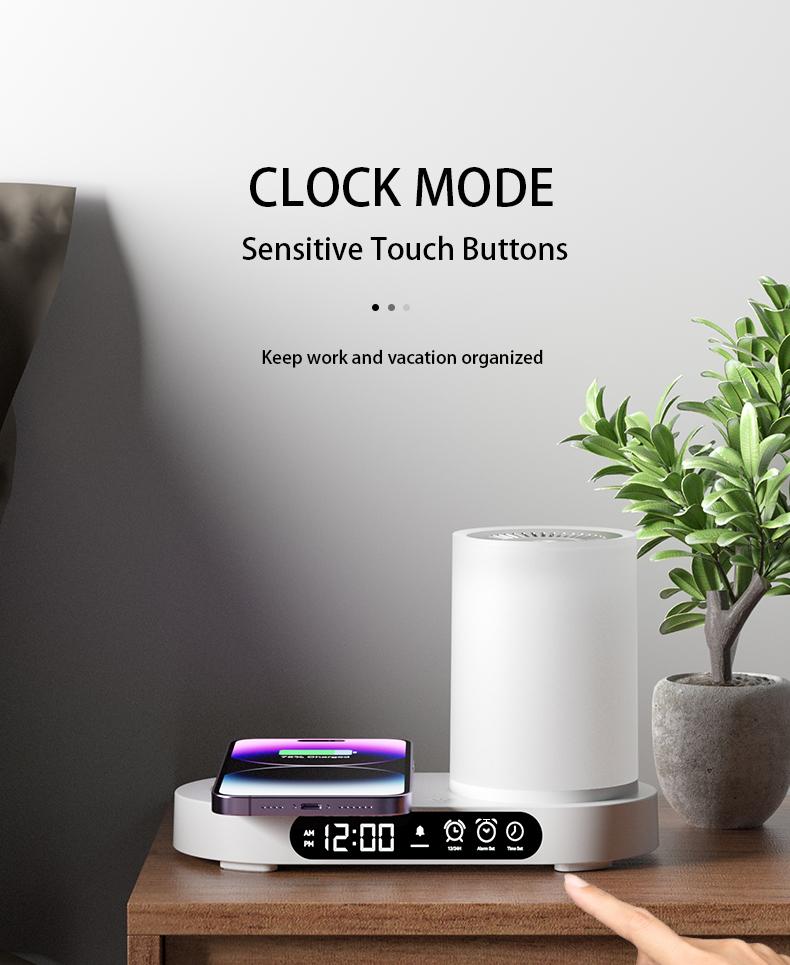 【CLEARANCE SALES】DOMEIU Multi-function automatic shut-off air humidifier bedroom chargers , aroma diffuser,  wireless charging, Bluetooth speaker. 7 color light, alarm clock,  Automated Aromatherapy .Limited-time flash sale products