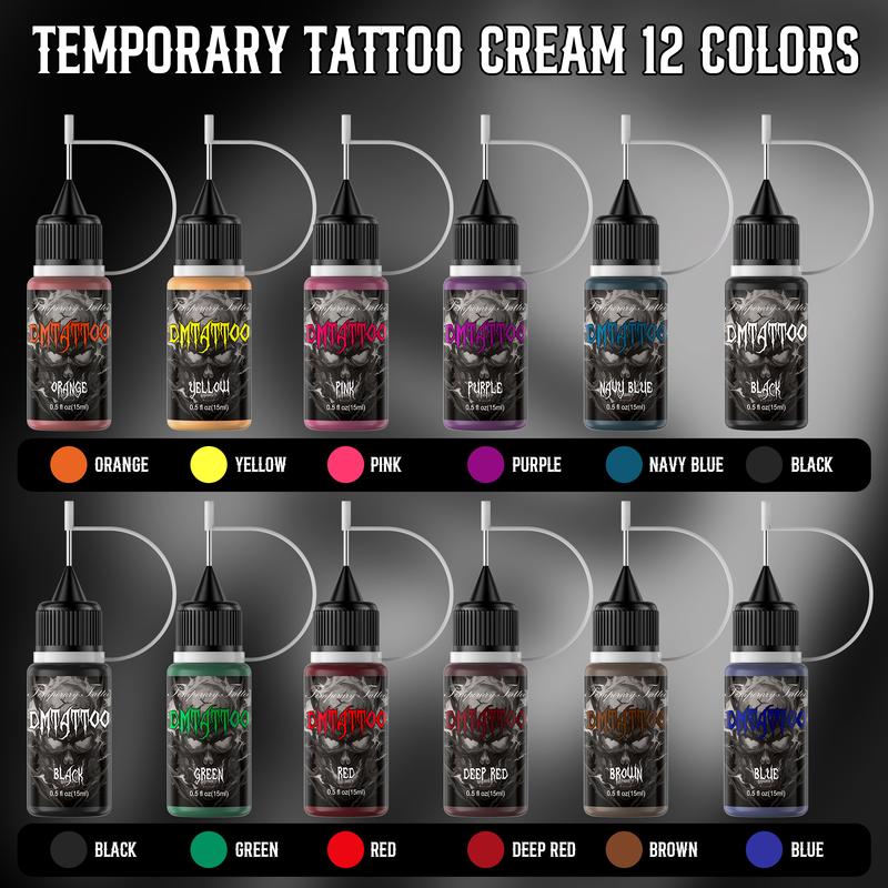 DM Temporary Tattoo Kit 12 Bottles Color Temporary Tattoo Ink, 176 Pcs Stencils Kit for Body Paint DIY Fake Tattoos for Kids Boys DM Temporary Tattoo Kit 12 Bottles Color Temporary Tattoo Ink, 176 Pcs Stencils Kit for Body Paint DIY Fake Tattoos for Kids Boys