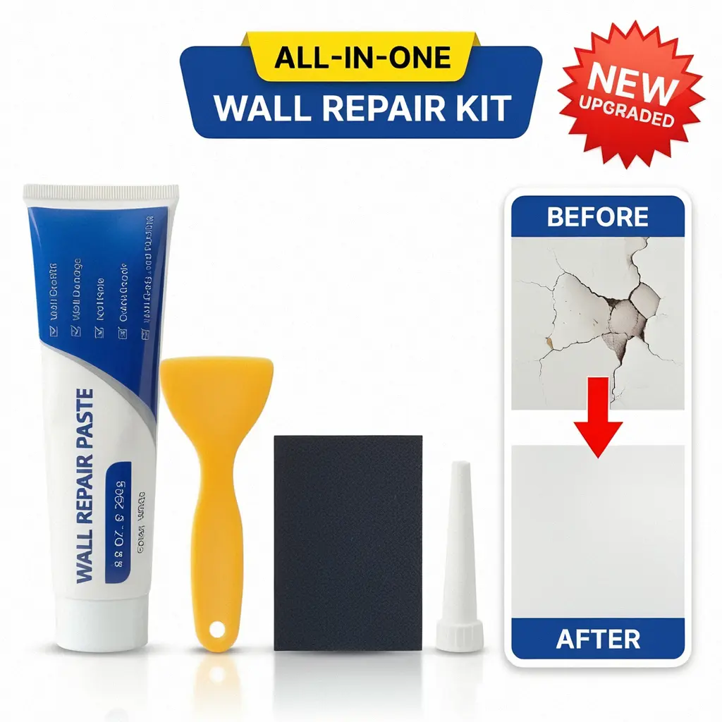 DIY Drywall Repair Full Kit with Wall Patch - Scraping Tool, Sandpaper, 250g(8.8oz) Quick-Drying White Spackle Paste Compound, Shrink-Resistant Wall Hole & Crack Filler