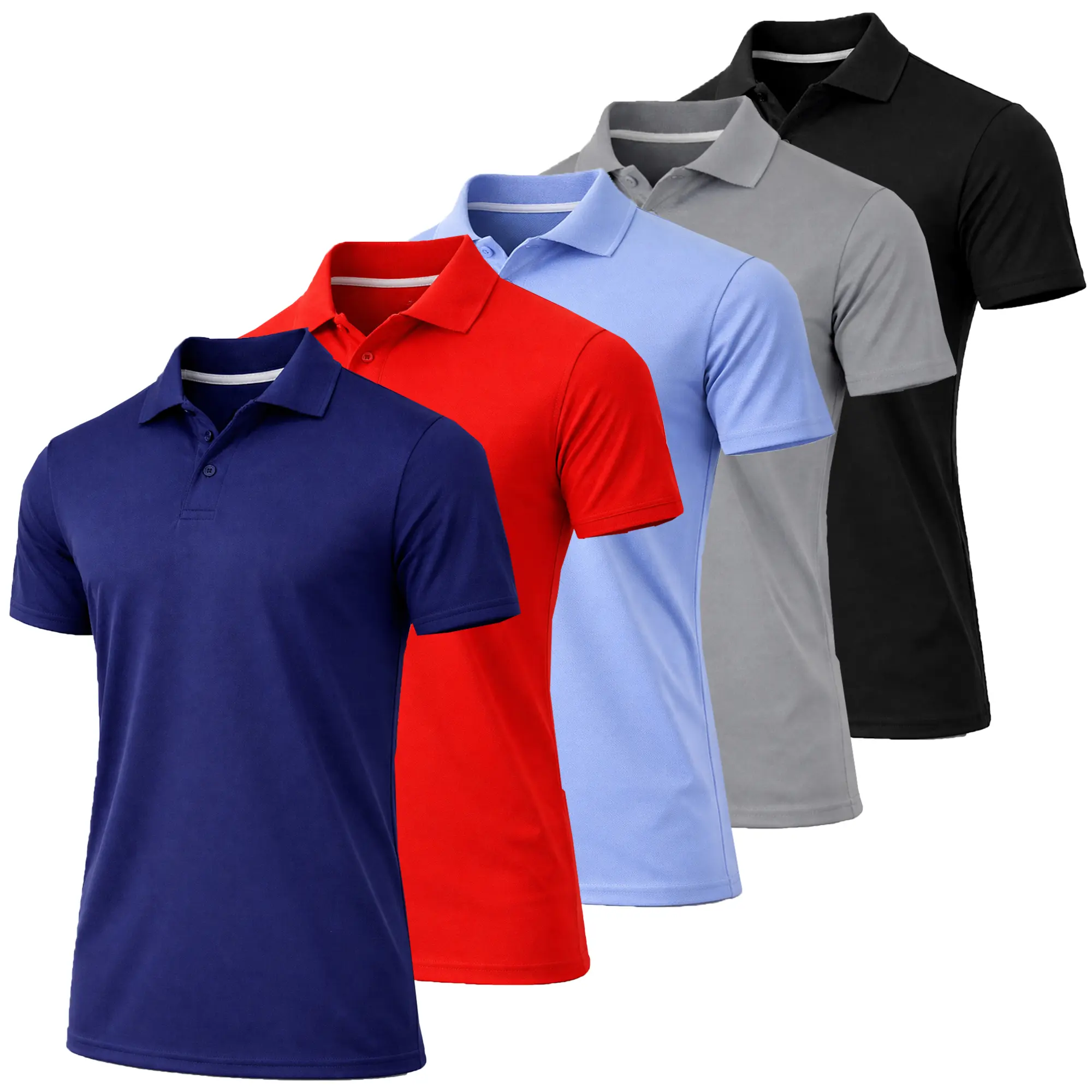 Men's 5-Pack Dry Fit Moisture-Wicking Fabric Polo Collar Shirt Menswear Stylish Ribbed Sleeve