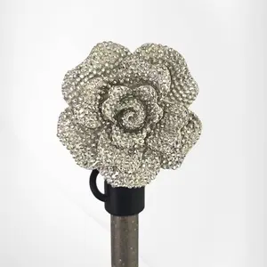 Glitter Rose 10mm Straw Topper - Silver Glitter