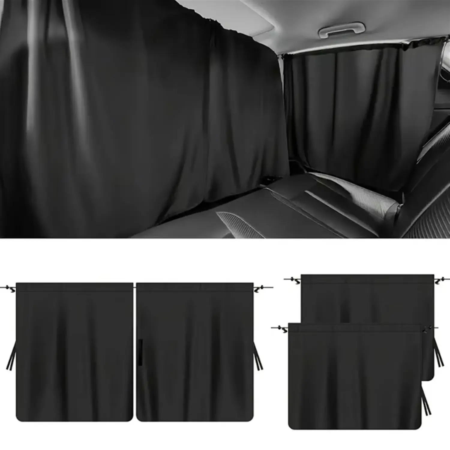 Car Window Shades 4-Piece Blackout Privacy Curtain Set - Rear Seat Side, Durable Thick Fabric, Enhanced Privacy, Tool-Free Easy Install, Storage Bags, Universal Fit for Sedans, SUVs, Road Trips
