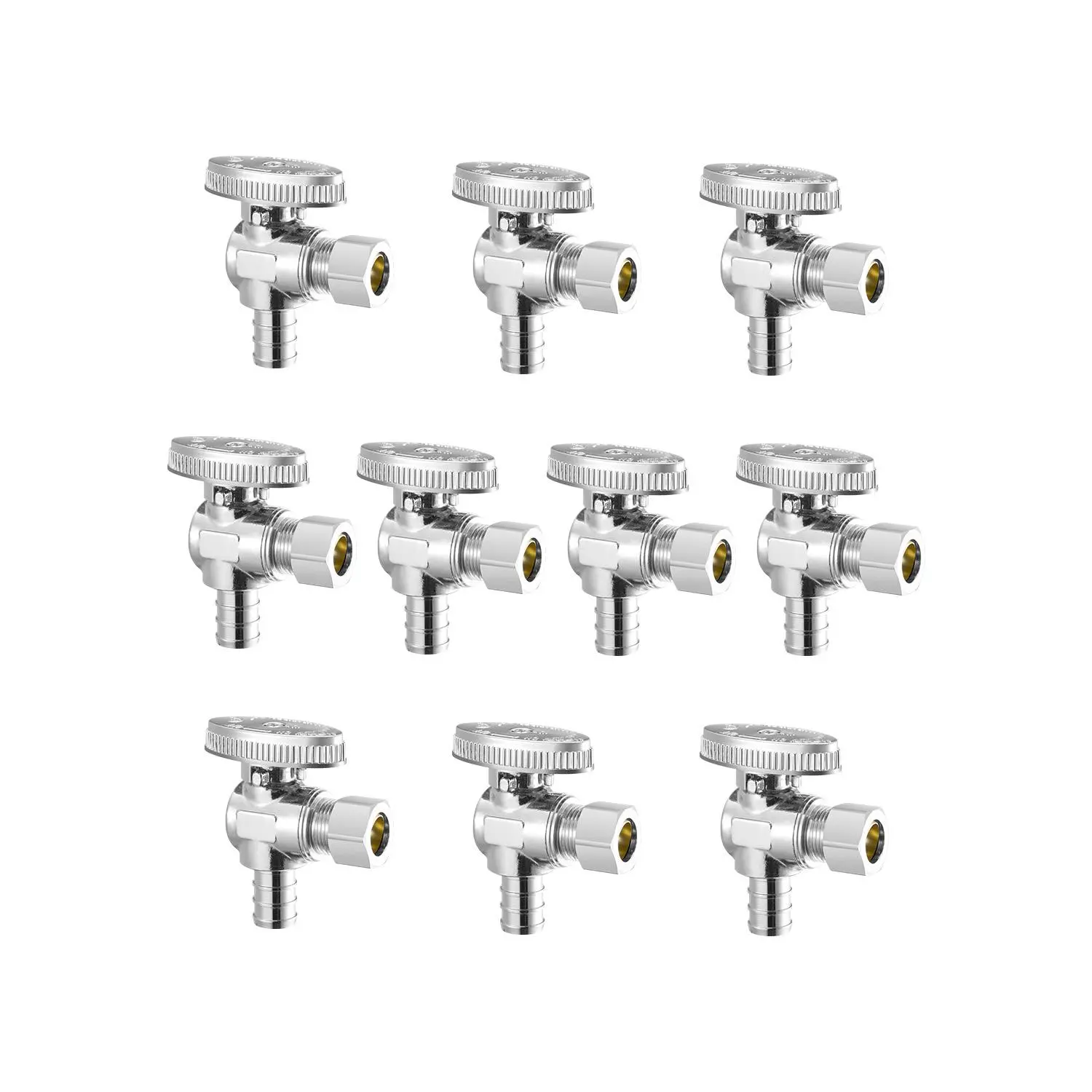 【Summerfinds】VEVOR 10 Pack Angle Stop Valve Water Shut Off Valve 1/2" PEX x 3/8" OD Compression1/4 Turn Chrome Plated Brass Shutoff Valves for Bathroom Kitchen Toilet Shower Plumbing