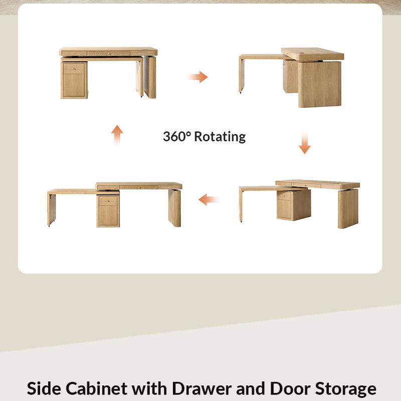 HULALA Veritas Home Office 360-Degree Rotating Desk with Flip-Top Lid Electric Height-Adjustable Design Side Cabinet Drawers Storage L Shaped Wood Finish Ergonomic