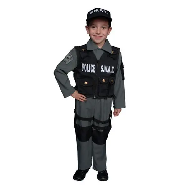 212 MAIN Men's S.W.A.T Theme Costume - Detailed Polyester Clothes with Elastic Shirt, Vest, Pockets, Pants, Size 8-10 (Medium) for Special Occasions