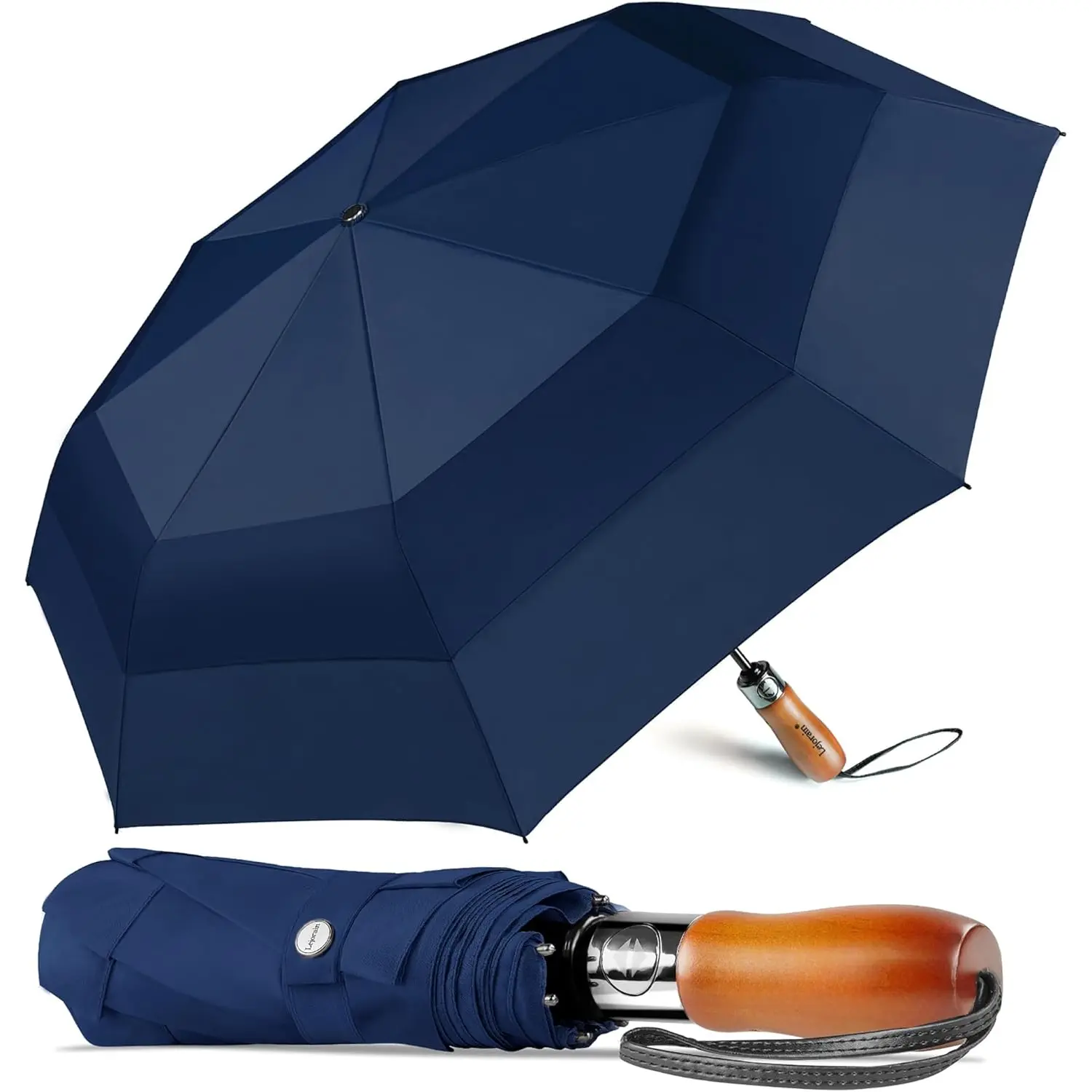 Large Folding Golf Umbrella - Compact Mens  Travel Rain and Windproof 54inch Collapsible Automatic Open Close Umbrella 210T Teflon Vented Double