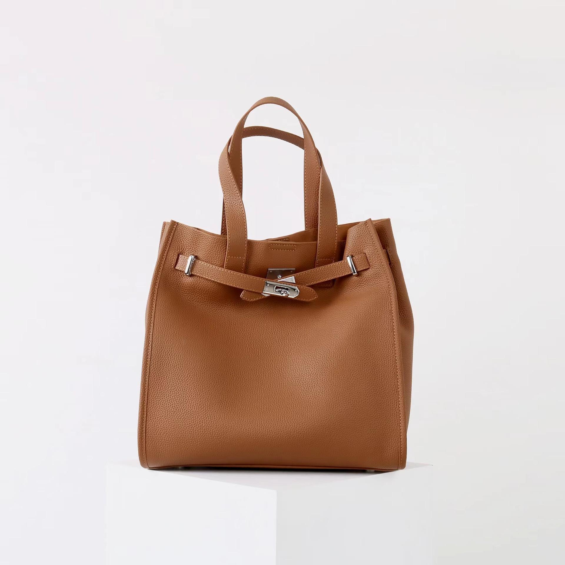 Urban Luxe Genuine Leather Power Tote with Silver-Tone Hardware Women's Shoulder Bag Elegant Durable Everyday Use Spacious Handbag Casual Trendy Purse, Everyday Bag,summervibes