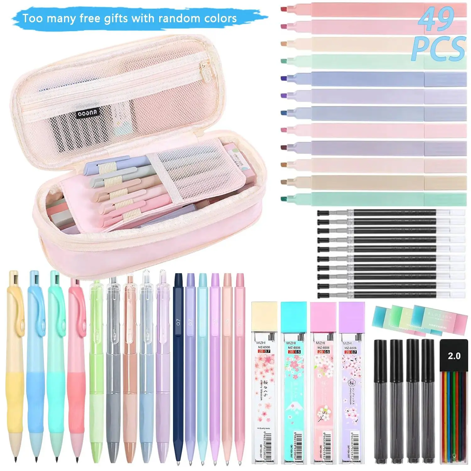 49PCS Aesthetic School Supplies, Pastel Mechanical Pencil Set with Case,Mechanical Pencils 0.5mm, 0.7mm& 2.0mm with Lead Refills, Cute Mechanical Pencils for Writing, Drawing & Drafting,summervibes