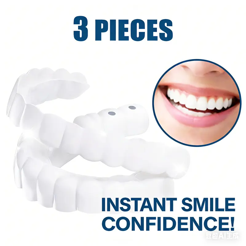 【3 Pairs】Snap On Veneers for Men & Women  Instant Whitening Smile Kit - Natural Look Reusable False Teeth Cover for Party & Daily
