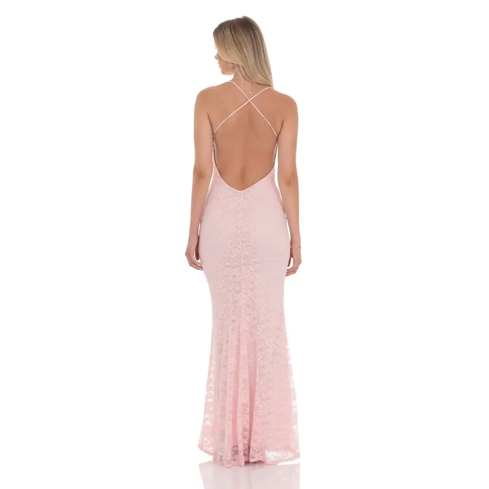 Lace V-Neck Mermaid Dress in Pink