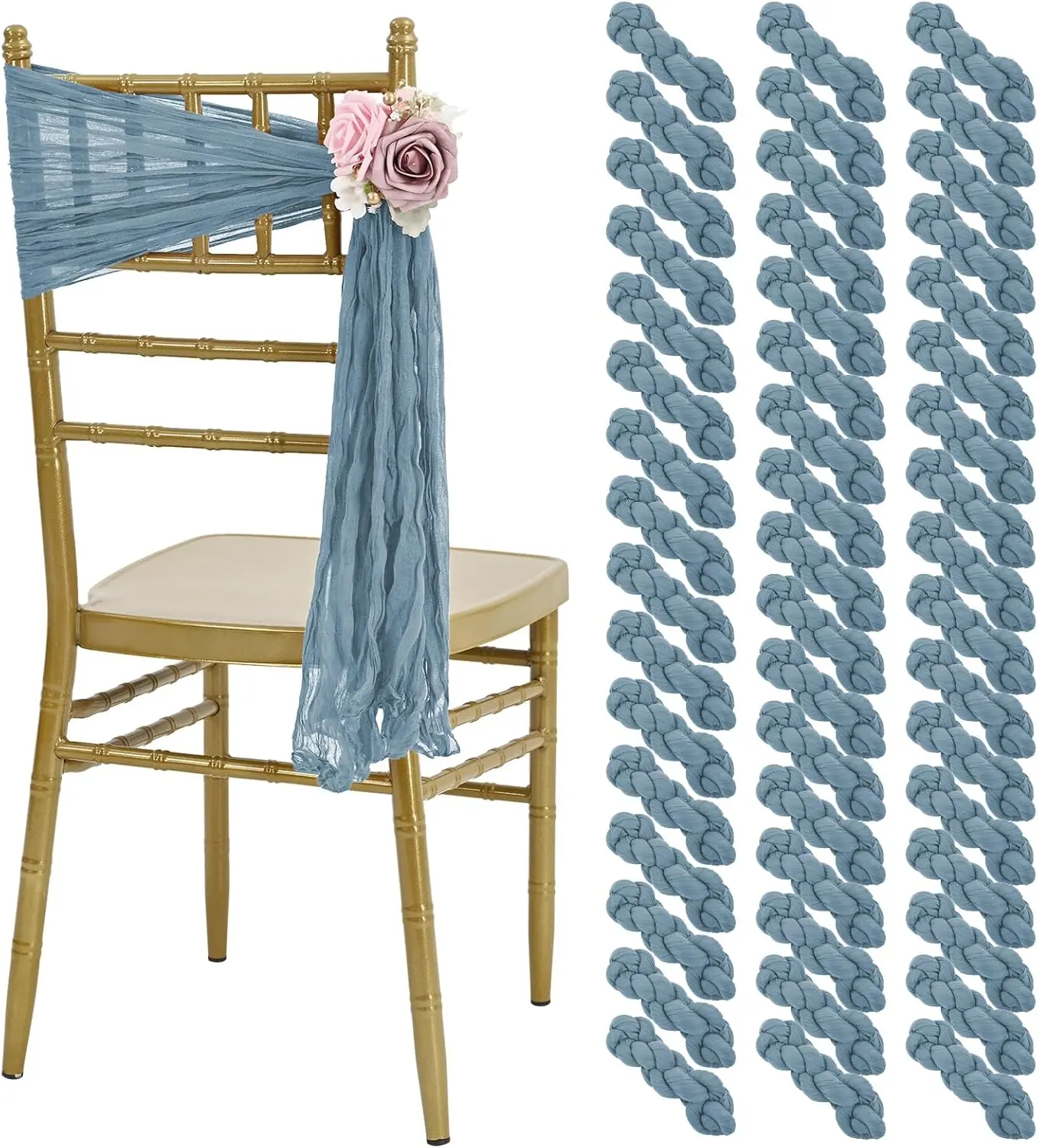 FANI 50 PCS Cheesecloth Chair Sashes, Bows Designed ChairSashes, 15.7x70 inch Chair Sashes for Aisle Decorations Universal Chairs Cover Decoration for Wedding Reception Party Banquet