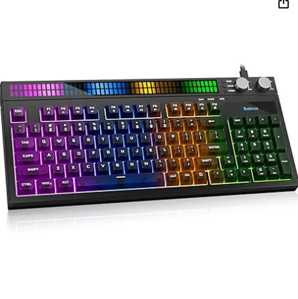 SABLUTE Silent Gaming Keyboard with Sound-Sync Light Show LED Display, Quiet Mechanical Feel Gaming Switch, Anti-Ghosting, Ultra-Low Latency, RGB Backlit, Wired thocky Keyboards for PC/Xbox/PS5