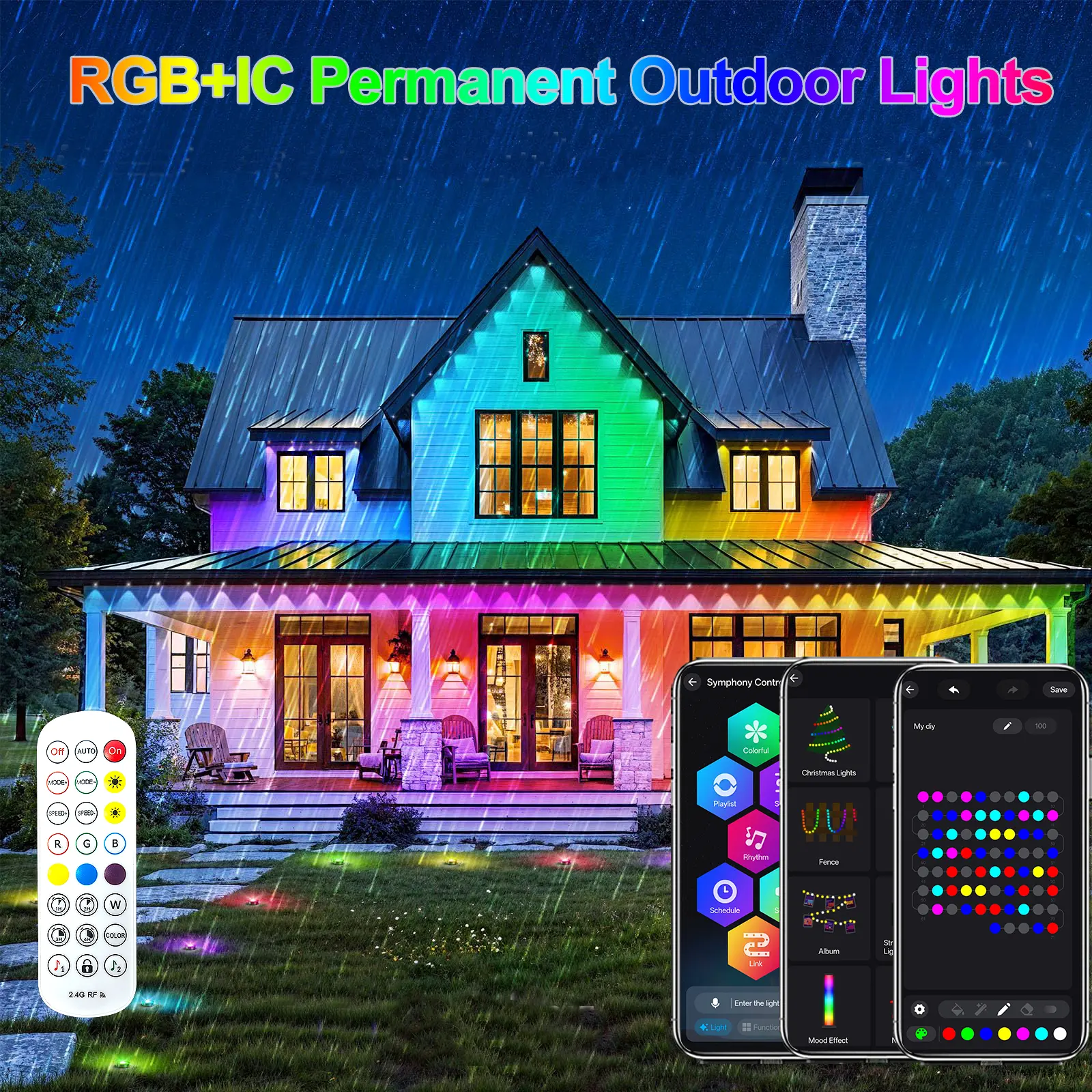 Yocrostar RGB+IC Permanent Outdoor Strip Lights, 500ft IP67 Waterproof LED Eave Lights, Remote/App Control, Dynamic Mode, for House Roof Holiday Decorations