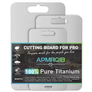 APMRQIB 3PCS Pure Titanium Cutting Board Set S+M+L Sizes Food-Grade Metal Chopping Boards for Meat Vegetables Ultrathin Durable Portable Corrosion-Resistant Easy to Clean Edge-Smoothing Kitchen Tools stainless premium knife Space-Saving Cutting Board Set