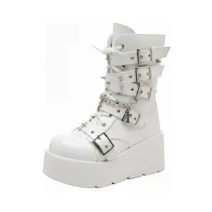 CELNEPHO Goth Ankle Boots for Women Lace up Metal Revet Design Platform Heel Side Zipper Closure Adjustable Buckle Easy Pull on Goth Punk Combat Boot Costume Party Gift Cassual Wear Dress Shoes