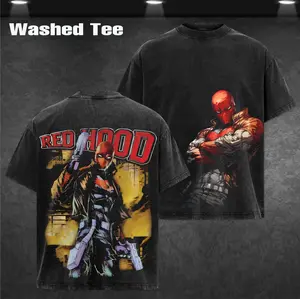 Superstyle Under the Hood - Jason Todd Red Hood Hero Verse Comic Edition Double Printed Oversize Lightweight Acid Washed Tee Hoodie Sweater TV Series Graphic Design Top Cotton Streetwear Comic Superheroes T-Shirt Clothes Menswear Womenswear