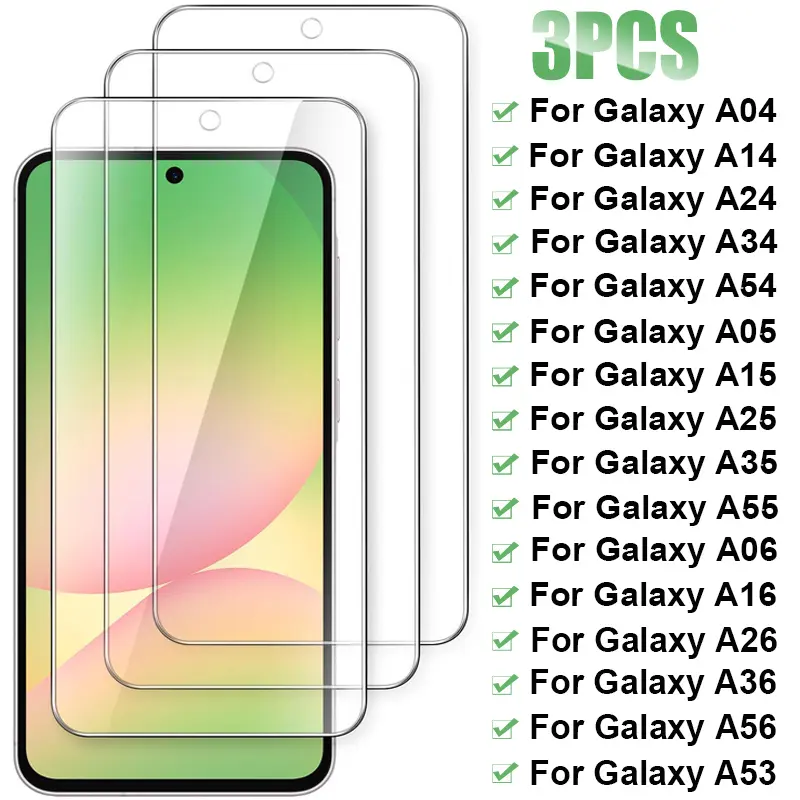 3PCS Tempered Glass Protection For Samsung Galaxy A56 A36 A55 A35 A25 A15 A05S A53 5G Protective Screen Protector For Samsung A26 A16 A06 A54 A34 A14 Smartphone Phone Guard Cover Scratch Resistant Protector