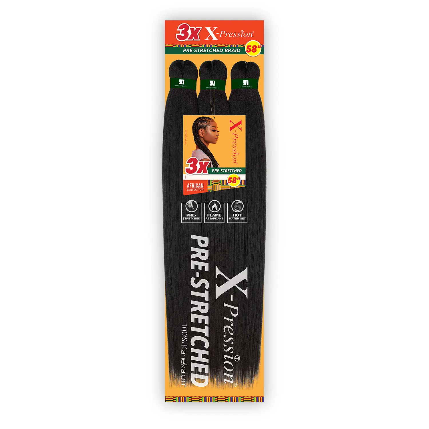 Sensationnel XPRESSION 3X Pre-Stretched Synthetic Braiding Hair, 58" Synthetic Hair Extensions & Pieces, Synthetic Extensions & Pieces