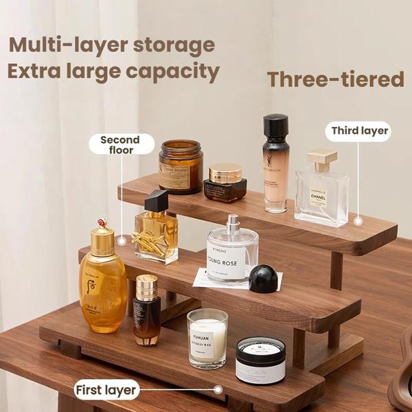 Solid Wood Shelf with Multi-layer Storage Extra-large Capacity Three-tier Design for Desk Storage Figure Display & Plant Placement Tames Your Messy Desk