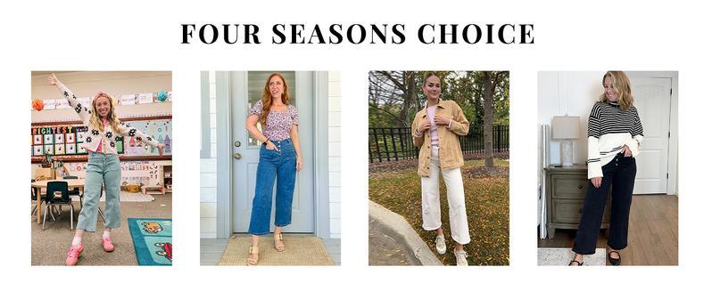 Mundoven Wide Leg Jeans for Women High Waisted Stretchy Straight Leg Cropped Denim Pants Buttoned Baggy with Patch Pockets