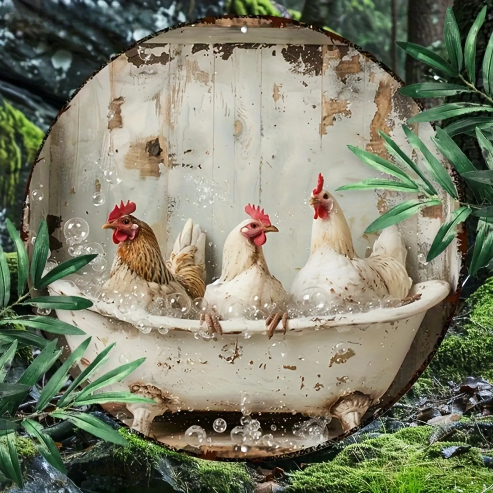 Chicken 8x8inch(20x20cm) Round Aluminum Metal Sign Funny Metal Decor Signs Bathroom Decor Sign for Home Room Decor