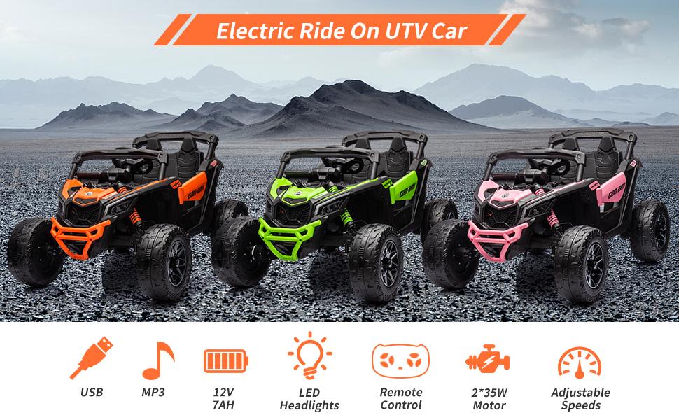 GARVEE 12V Can-Am Ride-On UTV for Adventurous Fun: Remote Control, Spacious Seat, Music, LED Lights, and Spring Suspension - Perfect for Outdoor Playtime in Orange!