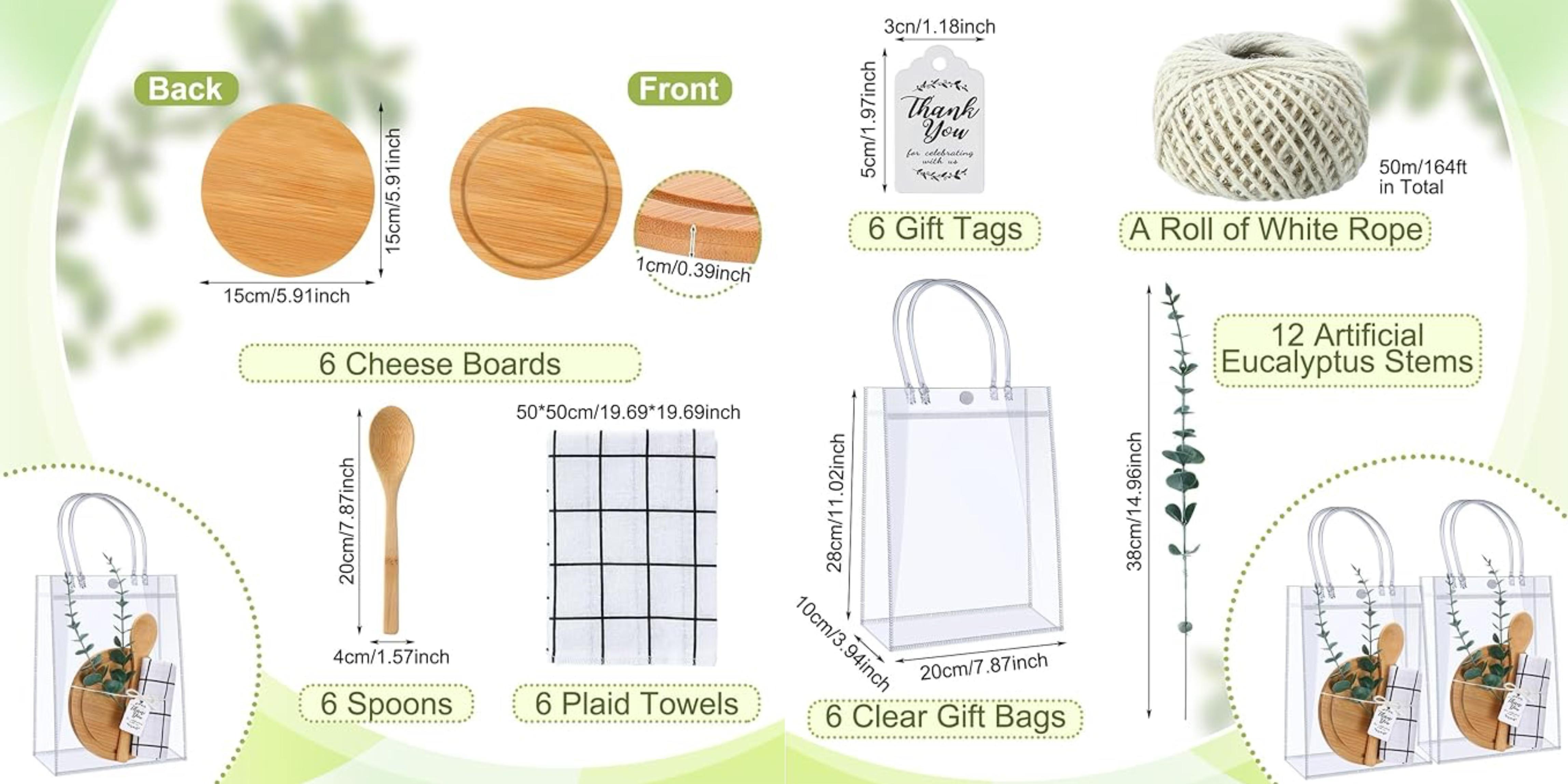 6 Pcs Valentine Mini Cheese Board Baby Shower Prizes Set Cutting Board with Bamboo Spoon Plaid Towel Artificial Eucalyptus Stems Tag Bag Thank You Gift Box for Couple Teacher Guest,Wedding Party Bridal Shower Favors Supplied,Anniversary Birthday Gift