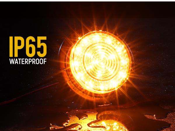 Partsam 10Pcs 2.5" Round Amber 21 LED Side Marker Clearance Lights with Grommet and 2-Prong Wire Pigtail for Trailer Truck RV, Flush Mount, 12V, IP67 Waterproof