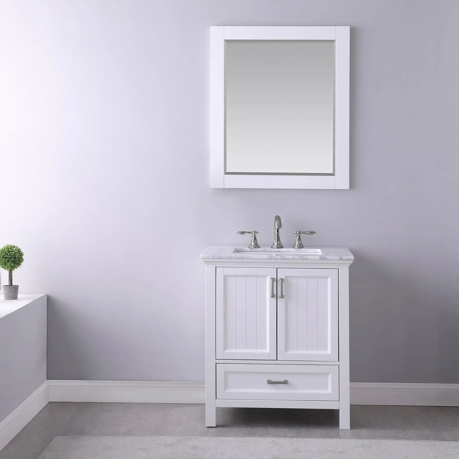 Altair Design Isla 30" Single Bathroom Vanity Set in White and Carrara White Marble Countertop
