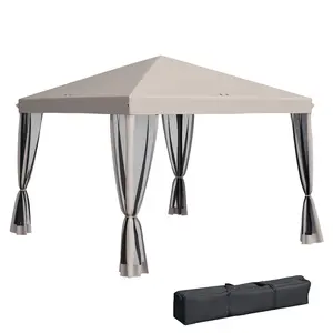 Outsunny 10' x 10' Pop Up Canopy Tent with Netting, Instant Gazebo, Screen House Room with Carry Bag, Height Adjustable, for Outdoor, Garden, Patio, Camping, Beige