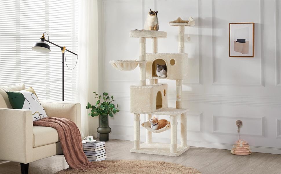 Yaheetech 64.5/73'' Cat Tree Large Cat Tower with Condos Platform Perch Hammock Scratching Posts Plush Cat House
