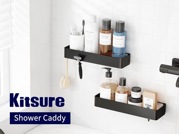 Kitsure Adhesive Shower Caddy No Drill Bathroom Storage Organizer Rustproof Metal Shower Shelf Large Black for Easy Organization