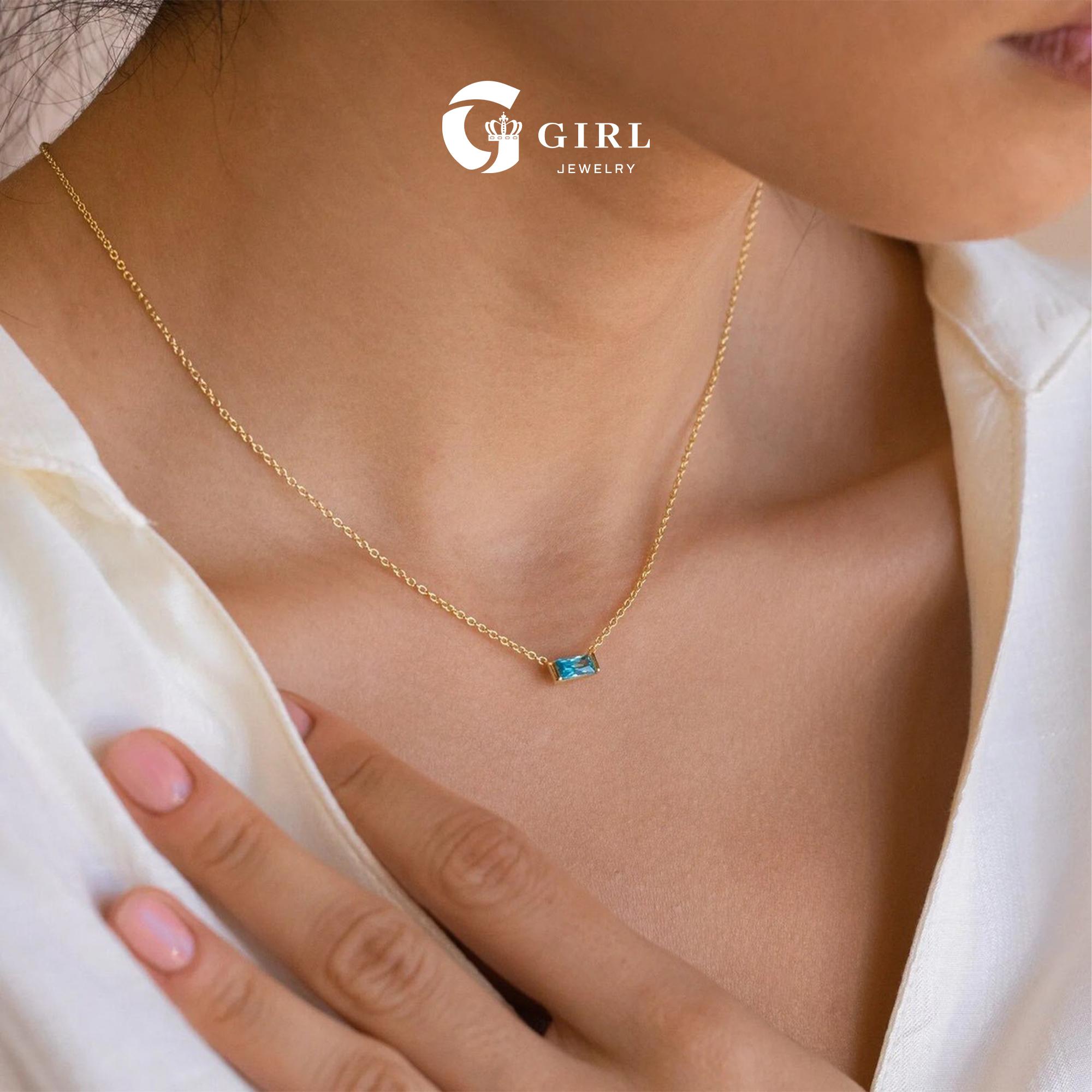 GGIRL Birthstone Necklace Minimalist - Dainty Baguette Charm 18K Gold Plated Necklace Gemstone Jewelry - Fashion Jewelry Gift for Holiday Haul Christmas Birthdays Anniversaries Personalized Gift for Her