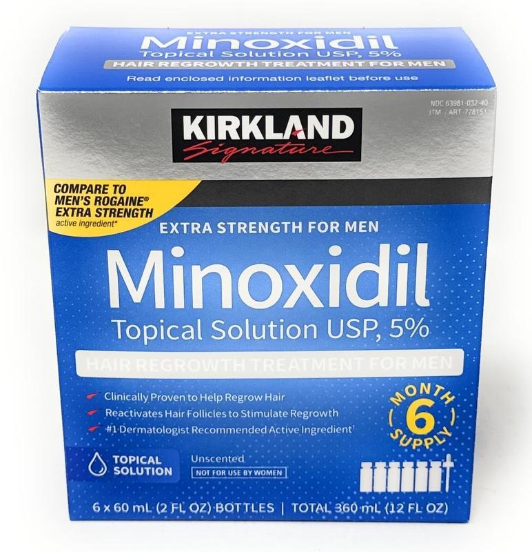 KIRKLAND Signature Extra Strength Minoxidil Topical Solution 5%25 Hair Regrowth Treatment for Men 6 Month Supply