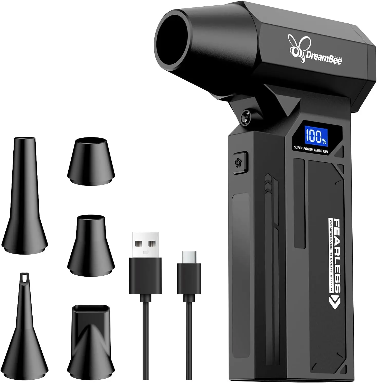 DreamBee-Z1 Portable Compact Compressed Air Duster with 150000 RPM Brushless Motor, LED Light, Rechargeable Built-in Batteries, Auto-Off, Storage Bag, Handheld Blower for Car Interior Care, Blasts Away Debris