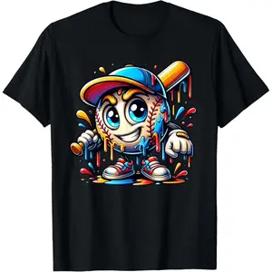 Baseball Mascot Drip Baseball Drip Baseball Ice Cream Drip T-Shirt Graphic tees