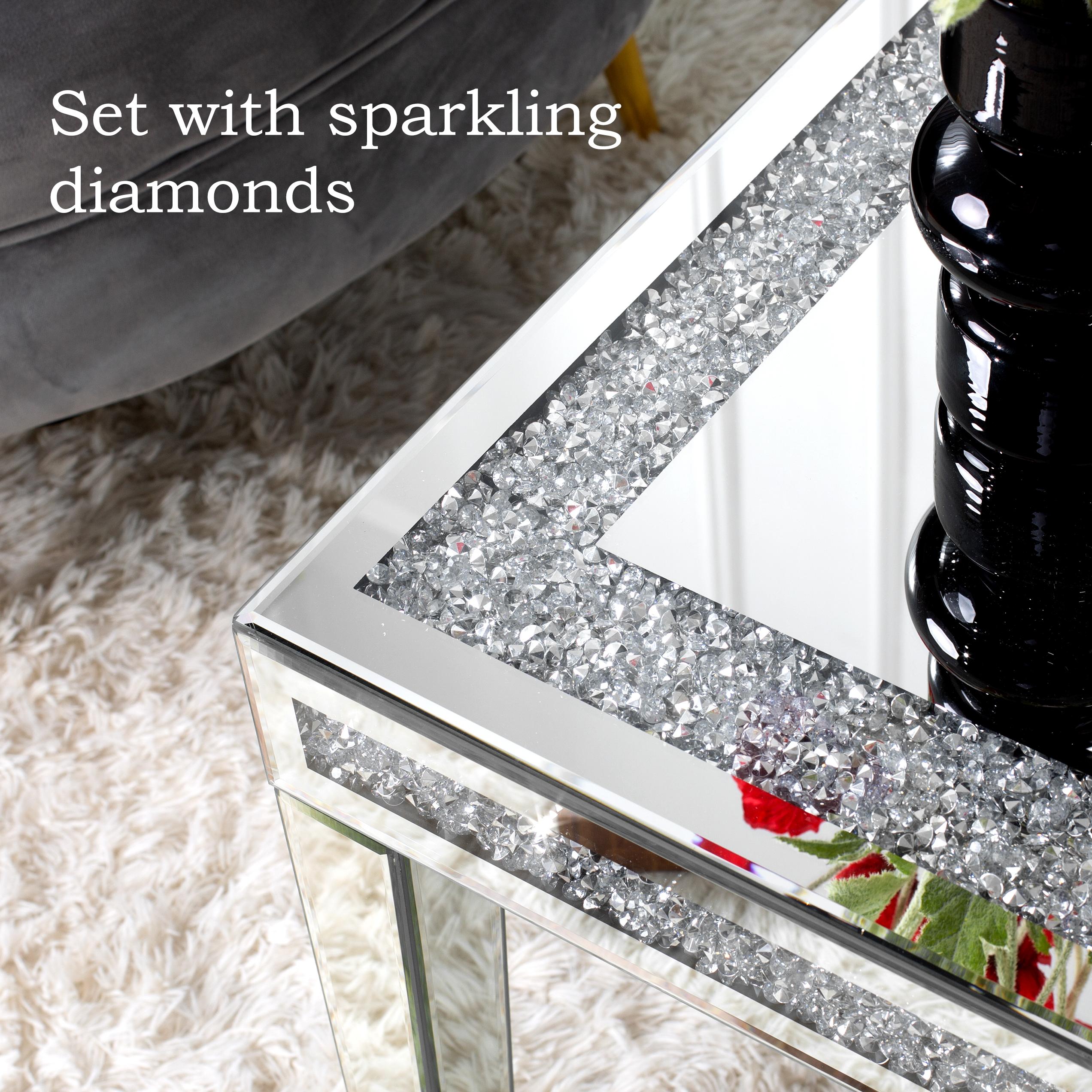 BLINGWORLD Rectangle Coffee Table with Crystal Inlay Mirrored Silver Accent Table