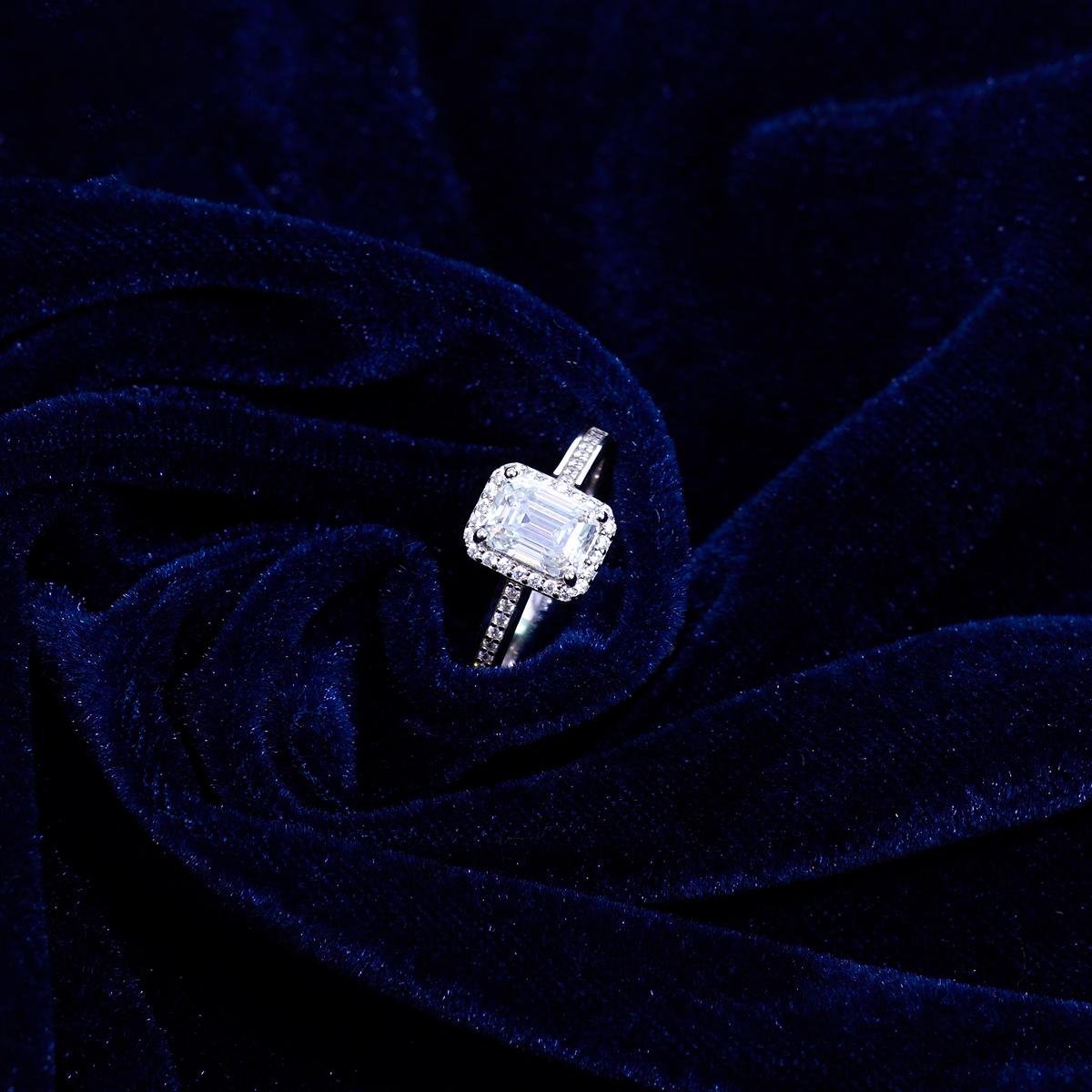 Delzzad 2ct Octagon Halo Ring Synthetic Moissanite Ring S925 Band Christmas Gift